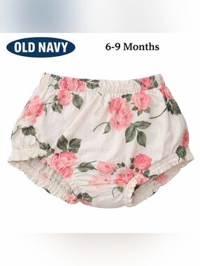 GUC Old Navy 6-12 Months Cream Diaper Cover with Pink Rose Print